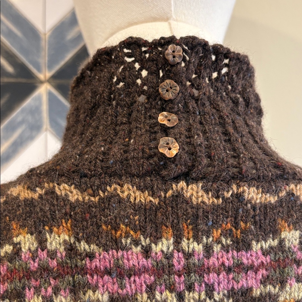 Vintage Ralph Lauren Blue Label Brown Fair Isle Hand Knit Sleeveless Sweater M - Picture 9 of 13